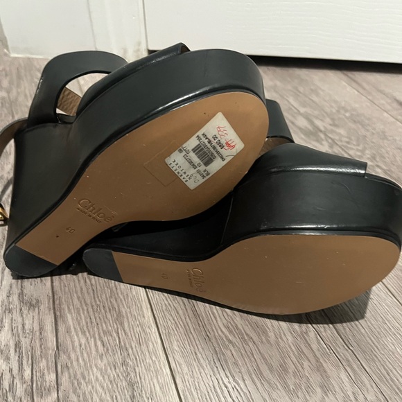 Chloe Black Wedge Sandals with Gold Buckle - Picture 5 of 5